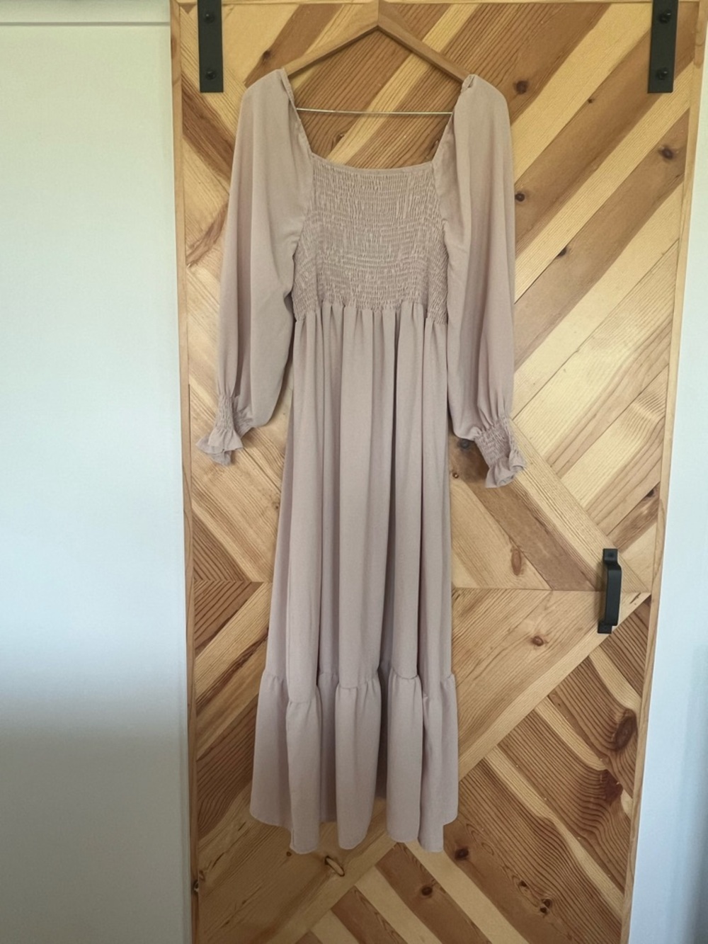 Smocked Waist Long Sleeve Maxi Dress in Light Pink